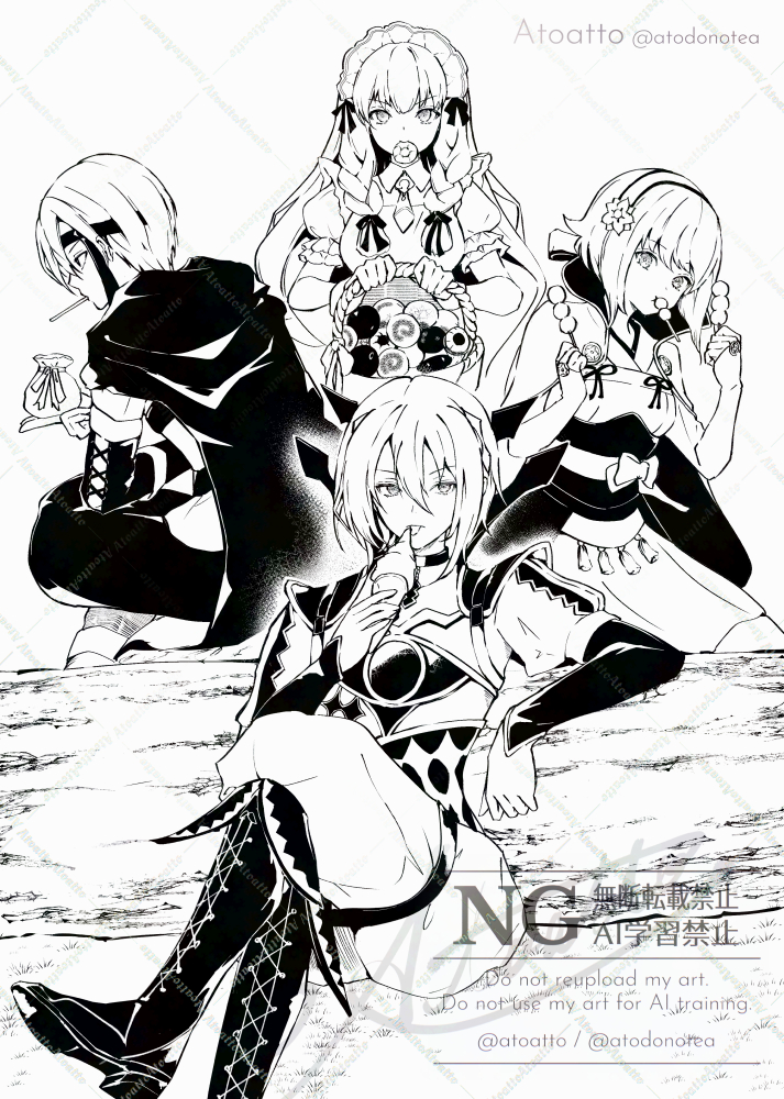 2boys 2girls atoatto basket candy cookie dango fire_emblem fire_emblem:_three_houses fire_emblem_awakening fire_emblem_engage fire_emblem_fates fire_emblem_heroes food gaius_(fire_emblem) hair_between_eyes holding holding_basket holding_candy holding_food holding_lollipop ice_cream lollipop lysithea_von_ordelia multiple_boys multiple_girls nintendo rafal_(fire_emblem) sakura_(fire_emblem) wagashi