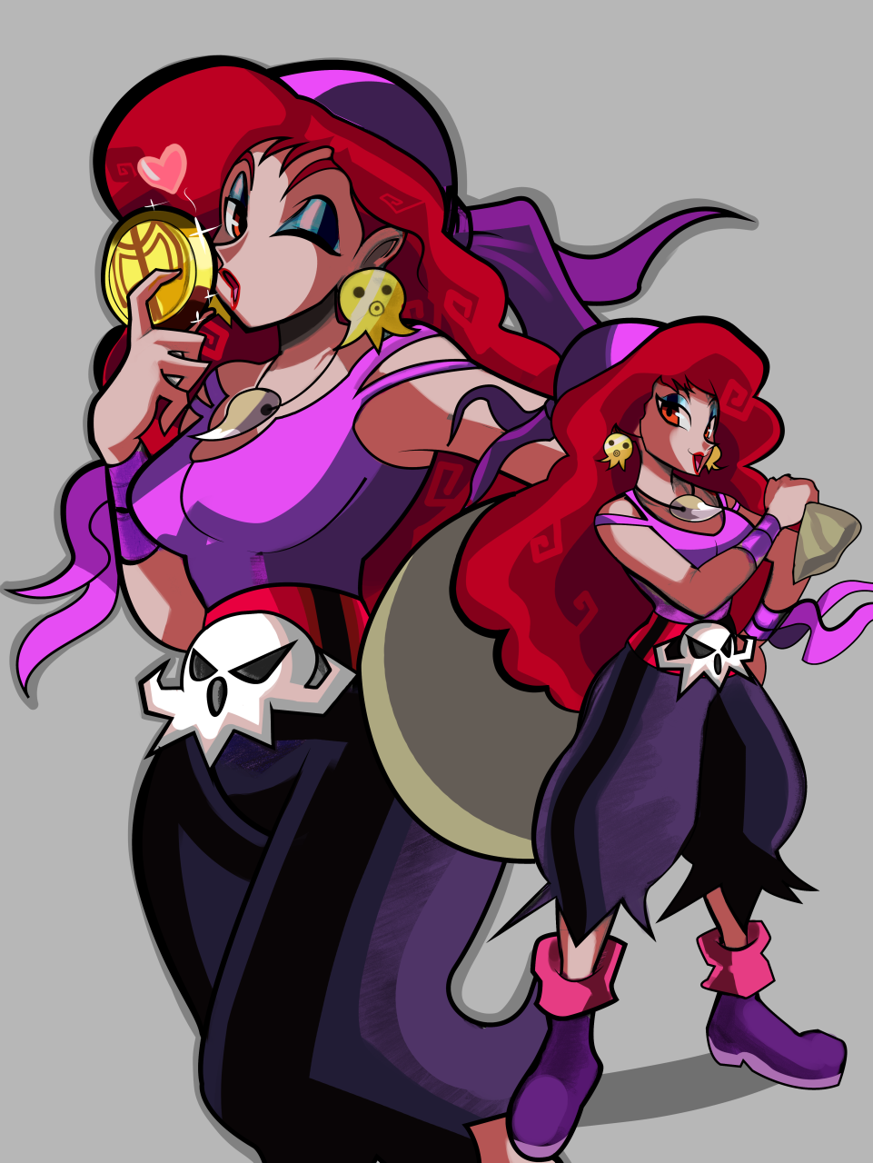 arettes bandana captain_syrup highres lips make makeup nintendo pants pirate red_eyes red_hair shoes tagme wario_land wario_land:_shake_it!