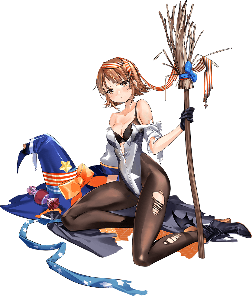 1girl bat_wings black_boots black_bra black_cape black_gloves black_pantyhose blue_hat blue_leotard boots bra breasts broom brown_eyes brown_hair burnt_clothes candy cape flipped_hair food full_body gloves grey_leotard halloween_costume hat highleg highleg_leotard kantai_collection lantern leotard looking_at_viewer medium_breasts multicolored_leotard official_art pantyhose ribbon richard_p._leary_(halloween)_(kancolle) richard_p._leary_(kancolle) second-party_source short_hair solo third-party_source torn_clothes torn_pantyhose transparent_background two-sided_cape two-sided_fabric two-tone_leotard underwear unworn_cape unworn_hat unworn_headwear wings witch_hat zeco