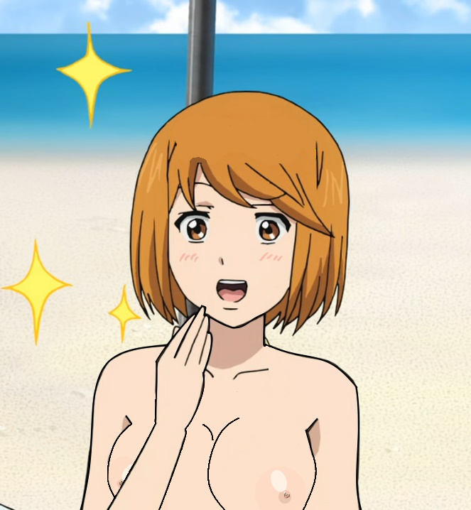 beach blush breasts chiyo looking_at_viewer orange_eyes orange_hair saiki_kusuo_no_psi_nan short-haired_girl_(osomatsu-san) star_(symbol) yumehara_chiyo yumehera