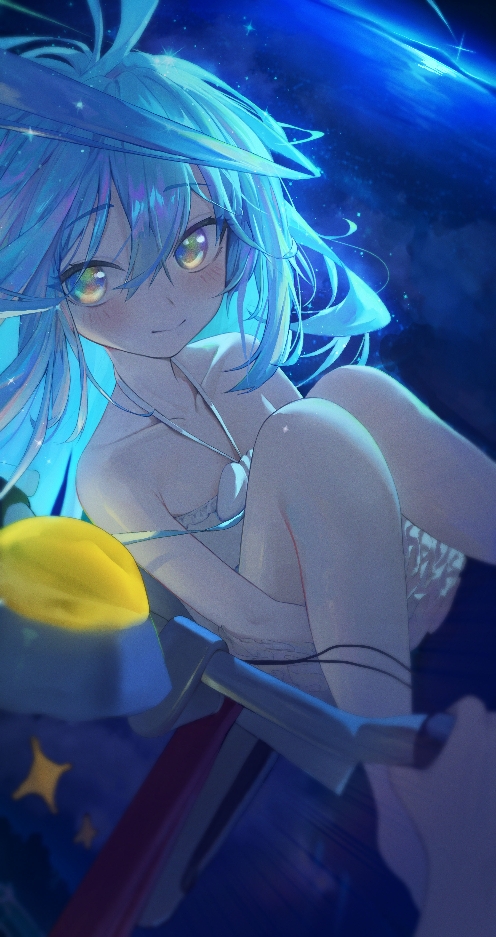 1girl 1other bikini denpa_onna_to_seishun_otoko goowonjoon looking_at_viewer night night_sky sky swimsuit touwa_erio
