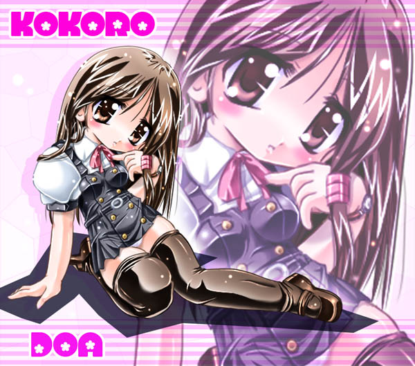 1girl blush brown_hair dead_or_alive dead_or_alive_4 dress female_focus kokoro_(doa) panties solo tecmo thighhighs underwear yellow_eyes