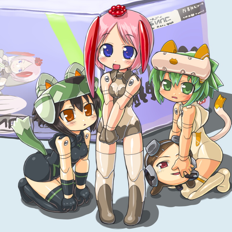 10s animal_ears bad_id bad_pixiv_id blue_eyes blue_hair brown_hair busou_shinki dd_(ijigendd) doll_joints green_eyes green_hair howling_(busou_shinki) joints juvisy maochao mini_person minigirl moe_(phrase) pink_hair purple_eyes short_hair smile tail waffebunny yellow_eyes yukkuri_shiteitte_ne