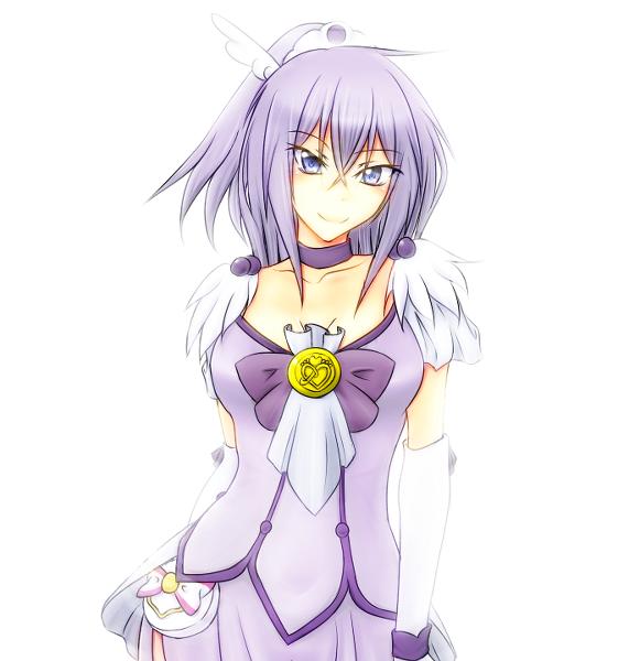 bow brooch cardfight!!_vanguard choker collar cosplay cure_beauty cure_beauty_(cosplay) feathers gloves grey_eyes jewelry long_hair looking_at_viewer pouch precure purple_hair smile smile_precure! tokura_misaki