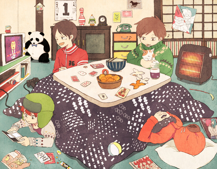 4boys animal animal_ears animal_nose animification antique_phone ball blanket blue_eyes book bowl brown_eyes brown_hair calendar_(object) card cardigan cat cat_ears character_doll chest_of_drawers chips_(food) chopsticks clock commentary_request controller crayon cup door eric_cartman food fruit fur-trimmed_jacket fur_trim game_console green_eyes green_hat green_sweater handheld_game_console hat hockey_stick holding holding_animal holding_handheld_game_console hood hooded_jacket indoors jacket joystick kenny_mccormick kerosene_heater kyle_broflovski laughing looking_at_animal looking_at_object lying mandarin_orange manga_(object) multiple_boys musical_note number_print on_back one_eye_closed open_cardigan open_clothes open_mouth orange_jacket pillow playing_card postcard poster_(object) purple_shirt red_hair red_jacket shirt short_hair sleeping smile south_park stan_marsh stuffed_animal stuffed_toy sweater t-shirt table tamago_(bolo) tea tearing_up television track_jacket turtleneck turtleneck_sweater white_fur white_sweater zipper