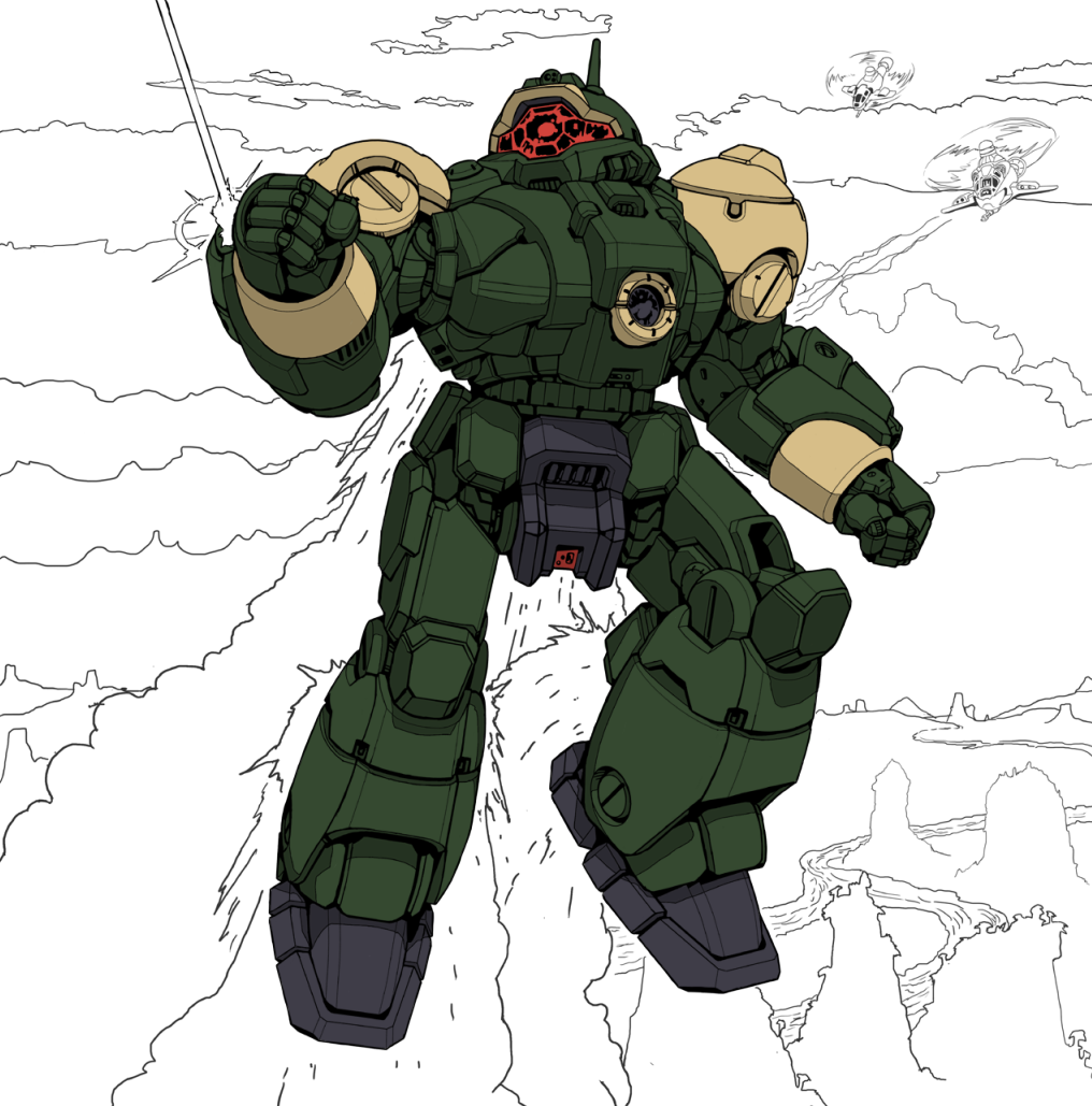 alien arm_cannon armor battle battletech chest_cannon choujikuu_yousai_macross commentary darkton-artemis energy_beam english_commentary firing flying fusion jumping machinery macross macross:_do_you_remember_love? mecha no_humans nousjadeul-ger original power_armor queadluun-ger queadluun-rau redesign robot robotech science_fiction thrusters weapon zentradi