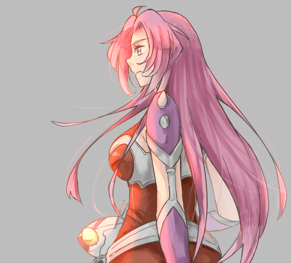 1girl akimoto_(akimomomoto) bad_id bad_pixiv_id elma grey_background long_hair looking_away pink_eyes pink_hair robot selena_recital super_robot_wars super_robot_wars_alpha the_3rd_super_robot_wars_alpha upper_body