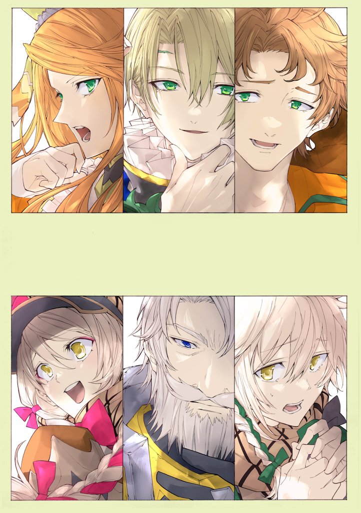 2girls 4boys alfred_(fire_emblem) blonde_hair blue_eyes boucheron_(fire_emblem) brown_hair clanne_(fire_emblem) etie_(fire_emblem) fire_emblem fire_emblem_engage framme_(fire_emblem) green_eyes green_hair grey_hair konnichi_warou multiple_boys multiple_girls nintendo orange_hair pink_hair vander_(fire_emblem) yellow_eyes