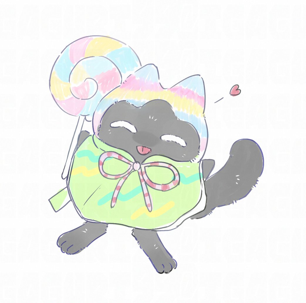 black_cat black_fur candy cat duel_monster food lollipo_yummy lollipop no_humans yu-gi-oh!