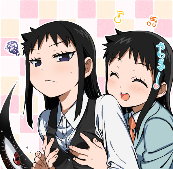 2girls agemono bad_id bad_pixiv_id black_hair blush child flat_chest fullmetal_alchemist genderswap genderswap_(mtf) groping multiple_girls selim_bradley