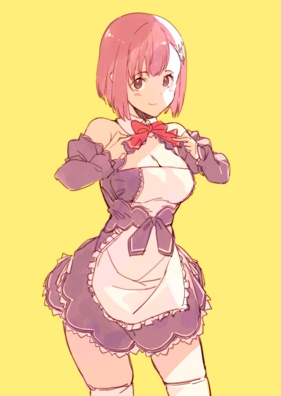 1girl bare_shoulders breasts cleavage detached_sleeves dream_c_club_(series) dream_c_club_gogo. hair_ornament karia_(dream_c_club_gogo.) knife looking_at_viewer short_hair skirt yaguchiya_tomoshi