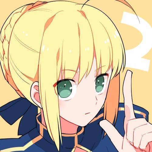1girl :d ahoge artoria_pendragon_(fate) bad_id bad_twitter_id blonde_hair braid countdown eyebrows fate/stay_night fate_(series) female_focus green_eyes gum_(gmng) hair_bun looking_at_viewer lowres open_mouth saber_(fate) smile solo yellow_background