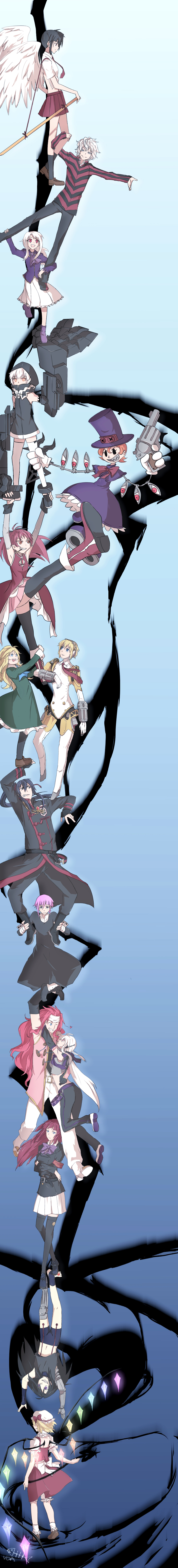 4boys 6+girls absurdres aigis_(persona) androgynous android black_rock_shooter blonde_hair blue_eyes crona_(soul_eater) crossover d.gray-man devil_survivor_(series) devil_survivor_2 dress durarara!! fate/stay_night fate_(series) flandre_scarlet fullmetal_alchemist highres ib_(kouri) illyasviel_von_einzbern kanda_yuu long_hair long_image mahou_sensei_negima! mahou_shoujo_madoka_magica mahou_shoujo_madoka_magica_(anime) mary_(ib) md5_mismatch megami_tensei melancholy_man multiple_boys multiple_crossover multiple_girls no_naku_koro_ni_(series) parody peacock_(skullgirls) persona persona_3 persona_4 persona_4:_the_ultimate_in_mayonaka_arena pink_hair ryukishi07 sakura_kyoko sakura_kyoko_(magical_girl) sakurazaki_setsuna shin_megami_tensei short_hair skullgirls soul_eater strength_(black_rock_shooter) tales_of_(series) tales_of_symphonia tall_image touhou trust_me_(durarara!!) umineko_no_naku_koro_ni ushiromiya_ange very_long_hair vocaloid worthlessvalor wrath_(fma) wrath_curtis yowane_haku zelos_wilder