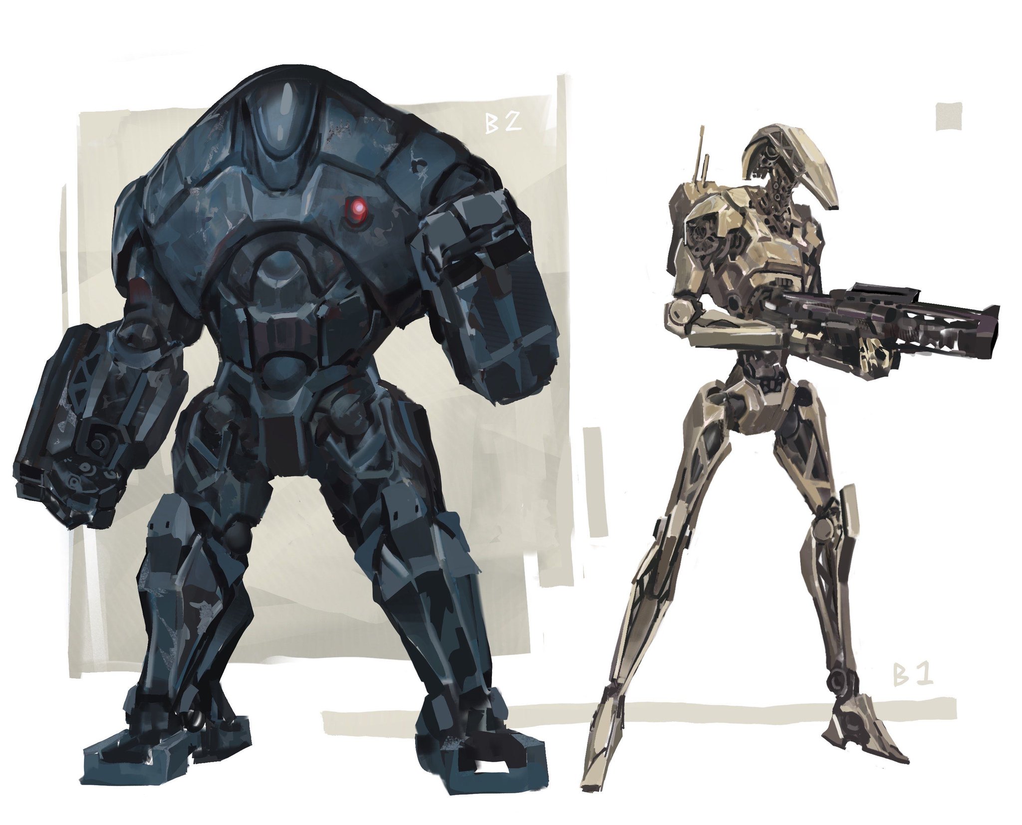 b1_battle_droid b2_battle_droid droid energy_gun full_body highres no_humans robot standing star_wars subakeye weapon white_background