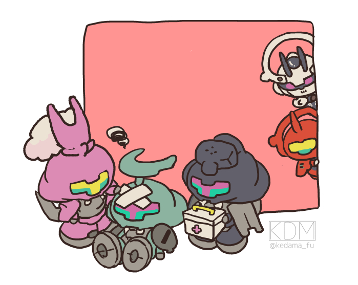5others bandaid chibi darilbalde dilanza_guel_custom dilanza_lauda_custom dilanza_sol first_aid_kit gundam gundam_schwarzette holding horns kedama_fu mecha multiple_others no_humans peeking robot scribble simple_background single_horn sitting