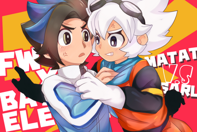 10s 2boys anger_vein bad_id bad_pixiv_id blue_hair brown_hair character_name clenched_teeth earth_eleven gloves goggles goggles_on_head inazuma_eleven_(series) inazuma_eleven_go inazuma_eleven_go_chrono_stone inazuma_eleven_go_galaxy jacket lightning_bolt_symbol lowres male_focus matatagi_hayato minb multicolored_hair multiple_boys open_mouth saryuu_evan teeth track_jacket two-tone_hair white_hair