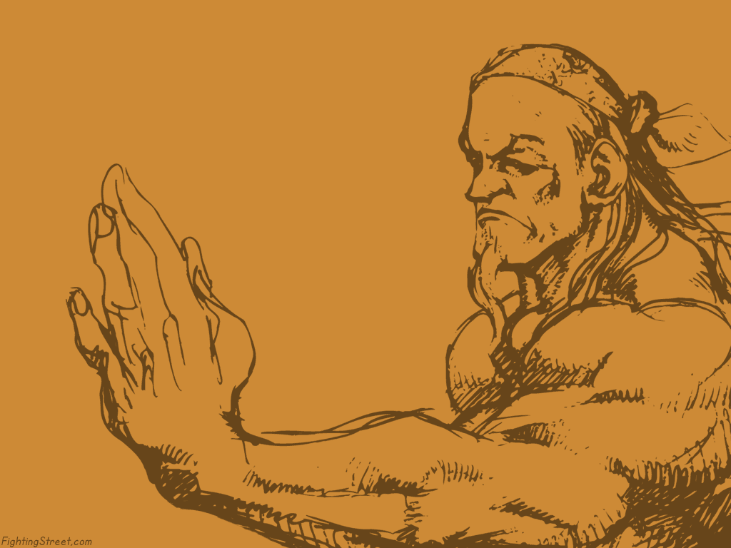 beard bengus capcom crmk facial_hair fighting_stance game goutetsu karate male_focus martial_arts muscular official_art official_wallpaper old old_man solo street_fighter