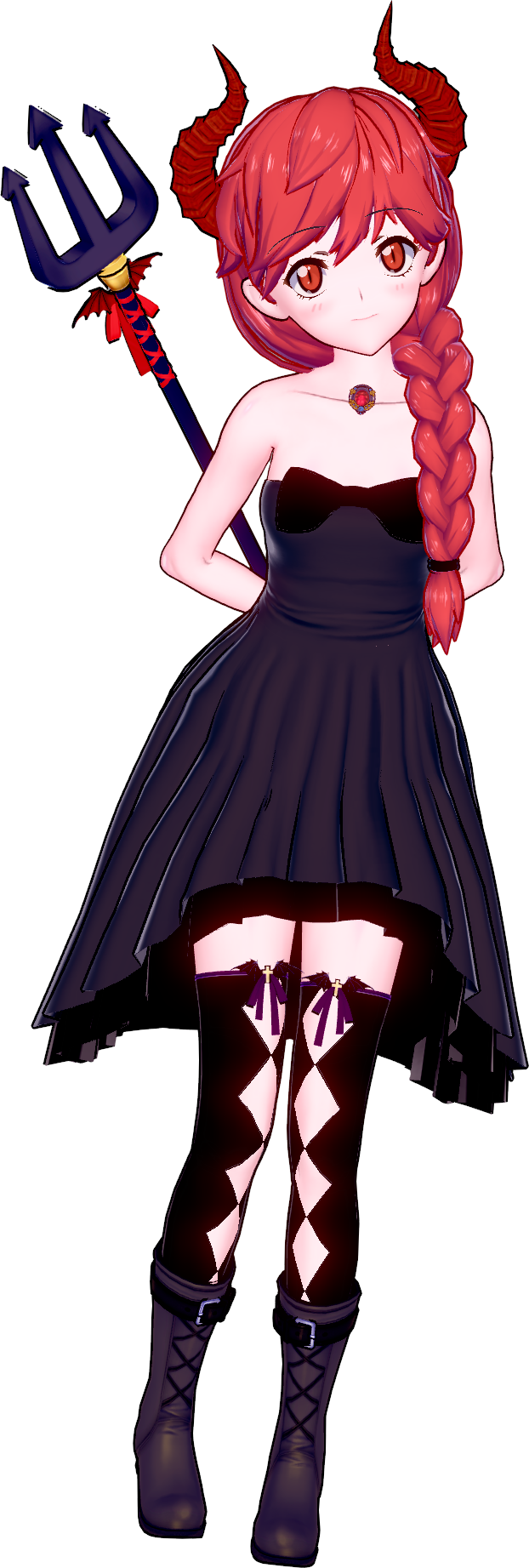 1girl 3d bare_shoulders demon_girl devil female_focus highres horns long_image looking_at_viewer original red_hair solo tall_image