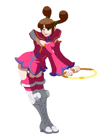 1girl ass breasts brown_hair capcom green_eyes hip_attack jewelry june_lin_milliam lowres medium_breasts namco namco_x_capcom one_eye_closed open_mouth ring simple_background smile solo star_gladiator thighhighs wink