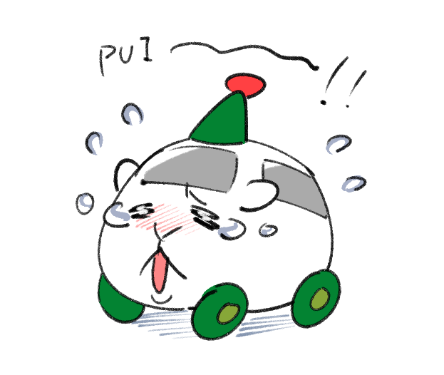 =_= blush closed_eyes crying full_body green_hat hat molcar no_humans nose_blush open_mouth party_hat pui_pui_molcar shiromo_(pui_pui_molcar) simple_background sketch solo suzumushi_(tanpopo_cha) tears white_background white_theme