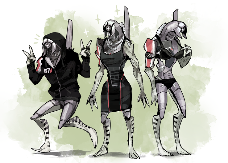 1boy ? arlmuffin bad_id bad_pixiv_id black_bra black_dress black_panties bra clothed_robot double_v dress geth hood hoodie legion_(mass_effect) male_focus mass_effect_(series) mass_effect_1 n7_armor one-eyed panties robot solo sparkle star-shaped_pupils star_(symbol) symbol-shaped_pupils underwear underwear_only v what