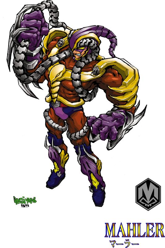 1boy armor character_name clenched_hand fighting_vipers fighting_vipers_2 frown helmet imai_toonz mahler_(fighting_vipers) official_art sega sharp_teeth snake_head solo teeth wrist_blades yellow_eyes