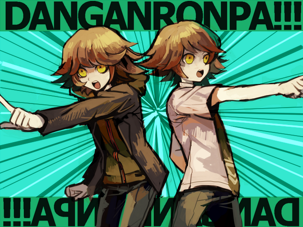 10s 1boy brown_hair cosplay danganronpa:_trigger_happy_havoc danganronpa_(series) danganronpa_2:_goodbye_despair fujisaki_chihiro hinata_hajime hinata_hajime_(cosplay) male_focus naegi_makoto naegi_makoto_(cosplay) short_hair trap