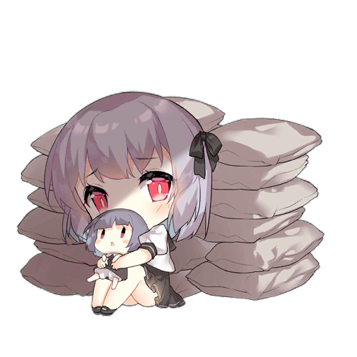 2girls :o behind_cover black_ribbon black_sailor_collar black_shoes black_skirt blush blush_stickers brown_dress carrying carrying_person chibi covered_mouth defense_fairy_(girls&#039;_frontline) dress fairy_(girls&#039;_frontline) full_body girls&#039;_frontline grey_hair hair_ribbon hug looking_at_viewer looking_up multiple_girls official_art puffy_short_sleeves puffy_sleeves red_eyes ribbon sailor_collar sandbag saru scared school_uniform shadow shirt shoes short_hair short_sleeves simple_background sitting skirt slit_pupils third-party_source transparent_background white_shirt |_|