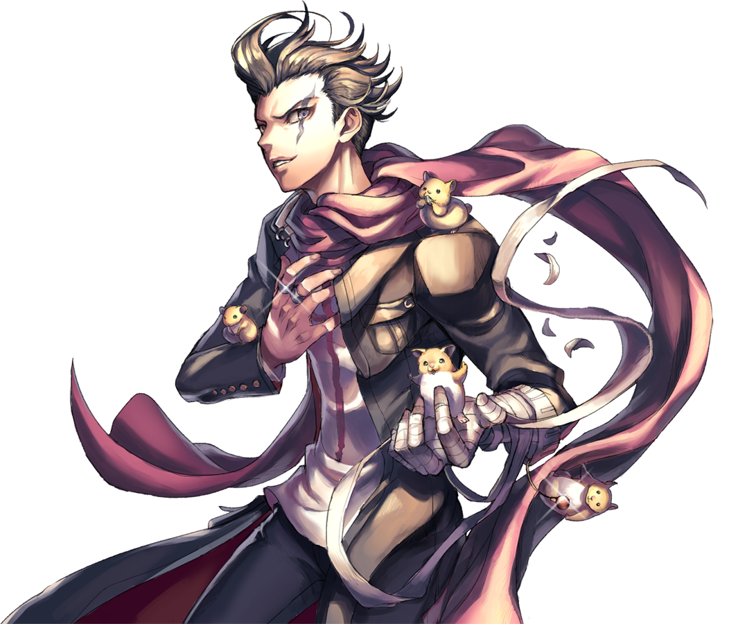 10s 1boy bandages black_hair cham-p chuunibyou danganronpa_(series) danganronpa_2:_goodbye_despair hamster heterochromia jacket jewelry jum-p jyh maga-g male_focus multicolored_hair ring scar scarf short_hair sun-d tanaka_gundham tanaka_gundam transparent_background