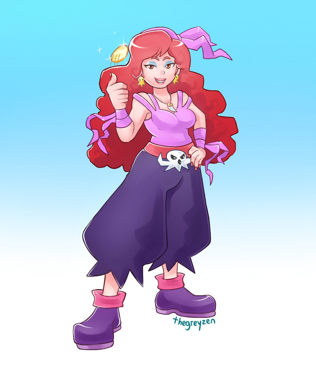 arettes bandana captain_syrup highres lips make makeup nintendo pants pirate red_eyes red_hair shoes tagme wario_land wario_land:_shake_it!