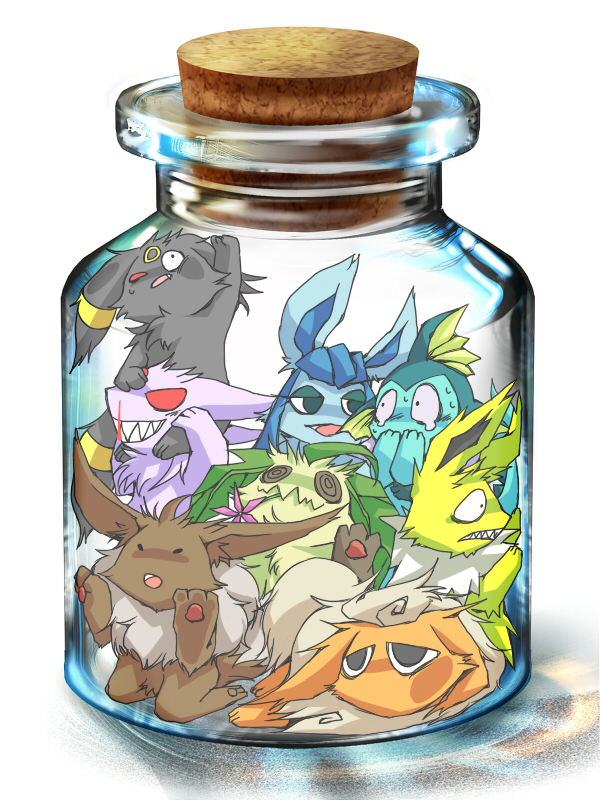 3d bad_id bad_pixiv_id blood bottle_meme_(pixiv) cork eevee espeon evolutionary_line flareon gen_1_pokemon gen_2_pokemon gen_4_pokemon glaceon jar jolteon kunneru kuuneru leafeon minimized nintendo no_humans nosebleed pokemon pokemon_(creature) red_eyes scared umbreon vaporeon