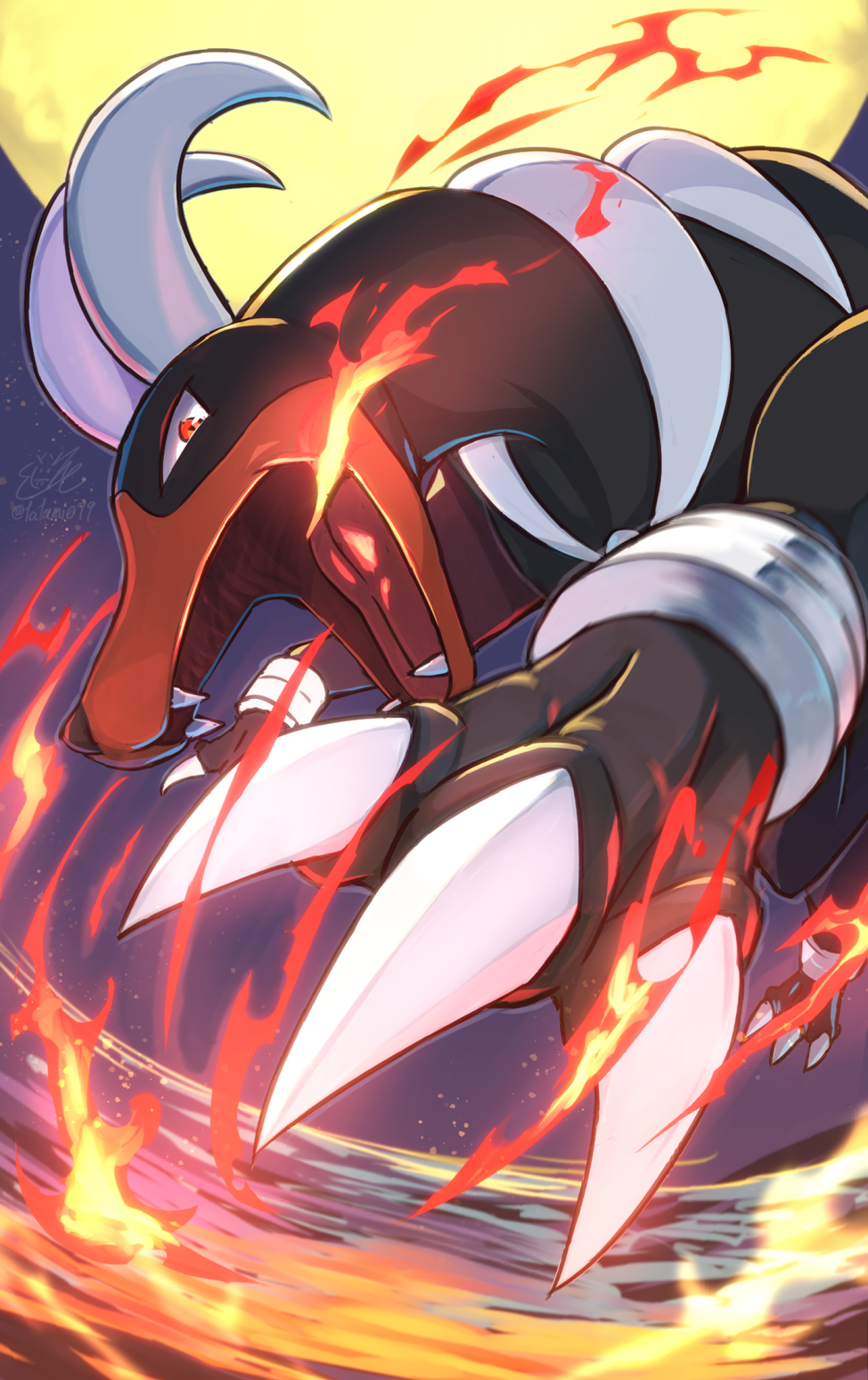 animal_focus breath_weapon breathing_fire claws commentary_request fangs fire gen_2_pokemon highres houndoom looking_at_viewer nintendo no_humans open_mouth pokemon pokemon_(creature) solo tatsumi_(panneko) tongue