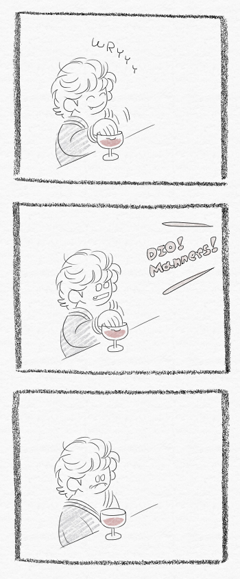 1boy alcohol chibi comic cup dio_brando drinking_glass english_text greyscale jojo_no_kimyou_na_bouken kumino kumino_(soup) monochrome parody wine wine_glass