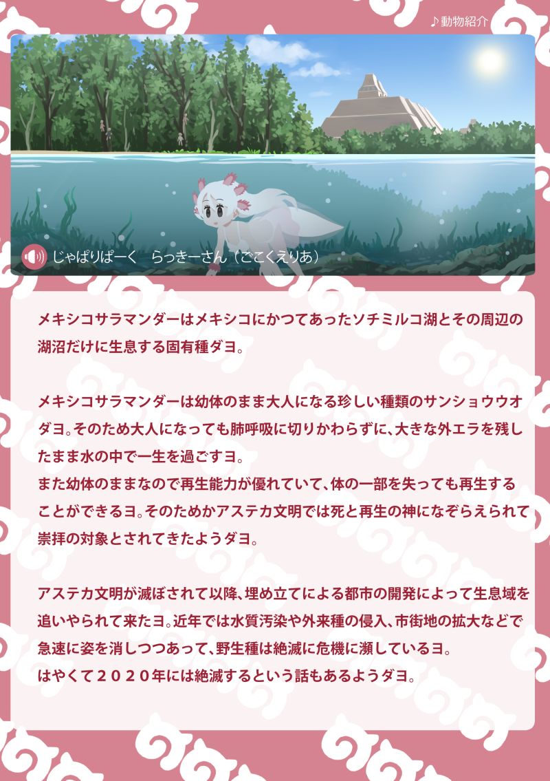 1girl air_bubble architecture aztec bikini bubble day diving female_focus freediving kemono_friends long_hair mesoamerican_architecture mexico_salamander_(kemono_friends) outdoors quick_waipa salamander_tail solo swimming swimsuit tail translation_request underwater white_hair