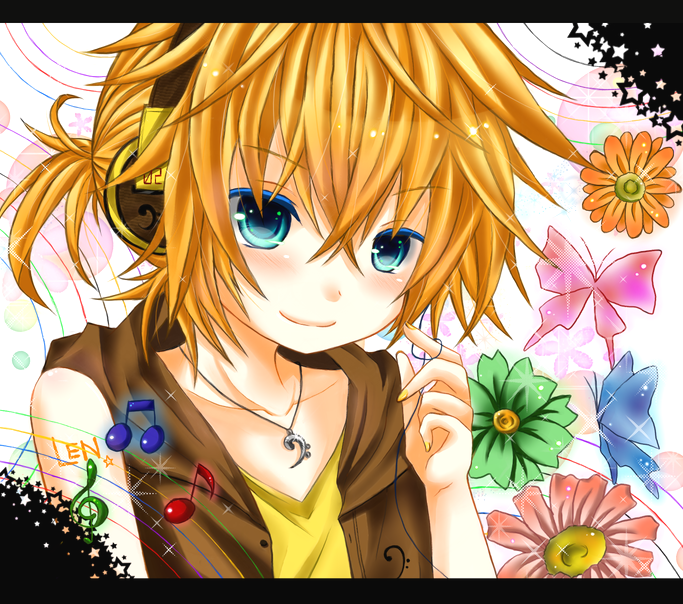 1boy blue_eyes flower hakiri_tooru_(len0530) kagamine_len male_focus smile solo vocaloid