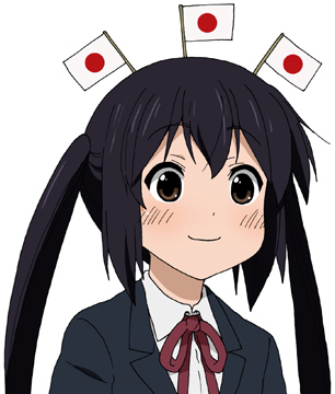 1girl bad_source black_hair black_jacket brown_eyes closed_mouth collared_shirt flag jacket japanese_flag k-on! long_hair lowres maso_(ascii_art) nakano_azusa neck_ribbon red_ribbon ribbon shirt simple_background smile solo twintails upper_body white_background white_shirt