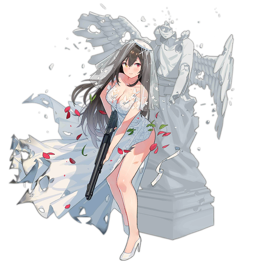 1girl angel_statue bare_shoulders benelli_m4_super_90 blush breasts bridal_veil broken_statue brown_hair bullet_hole burnt_clothes cleavage closed_mouth cuts ddal dress falling_petals full_body girls&#039;_frontline gun hair_between_eyes heterochromia high_heels holding holding_gun holding_weapon injury large_breasts long_dress long_hair looking_to_the_side m1014 m1014_(girls&#039;_frontline) m1014_(heartbeat_before_the_angel_statue)_(girls&#039;_frontline) official_alternate_costume official_art petals red_eyes ribbon shoes shotgun simple_background solo standing statue sweatdrop torn_clothes torn_dress transparent_background veil very_long_hair weapon wedding_dress white_dress white_ribbon white_shoes yellow_eyes