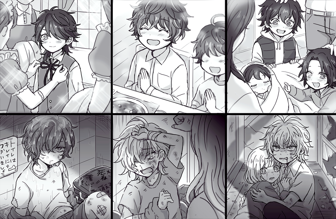 122345 6+boys 6+girls :d ^_^ abuse aged_down ahoge antenna_hair aohitsugi_nemu aohitsugi_samatoki arisugawa_dice arm_up asymmetrical_hair baby bag bandage_on_knee bandaged_arm bandages bed blank_stare blanket blood blood_on_face blush broken_glass brother_and_sister brothers bruise bruise_on_face bruise_on_leg bullying carrying carrying_baby carrying_person chair child_abuse closed_eyes collarbone collared_shirt commentary_request crossed_bangs crying crying_with_eyes_open curry curtained_hair curtains dinner family fingernails food frilled_sleeves frills furrowed_brow glass graffiti greyscale hair_between_eyes hair_over_one_eye hand_on_another&#039;s_head happy heterochromia holding holding_another&#039;s_wrist holding_blanket hood hoodie hospital_bed hug hypnosis_mic imminent_punch injury izanami_hifumi kannonzaka_doppo long_hair long_sleeves looking_at_another looking_at_viewer maid male_focus midriff_peek mole mole_under_eye monochrome mother_and_son multiple_boys multiple_girls multiple_moles neck_ribbon no_eyes nosebleed ominous_shadow on_ground one_eye_closed open_clothes open_mouth open_vest palms_together parted_bangs patchwork_clothes protecting puffy_short_sleeves puffy_sleeves raised_eyebrows raised_inner_eyebrows ribbon scared school_bag shade shaded_face shirt short_hair short_sleeves shorts siblings sleeping smile sparkle spoilers swaddled t-shirt table tears tile_floor tiles torn_clothes translation_request trash_bag upper_body v-shaped_eyebrows vest waistcoat wavy_hair wet wide-eyed window wooden_floor yamada_ichiro yamada_jiro yamada_nayuta yamada_saburo yumeno_gentaro