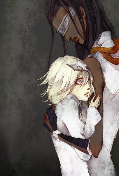 7_veil bleach dark_skin glasses hug size_difference tousen_kaname wonderweiss_margela