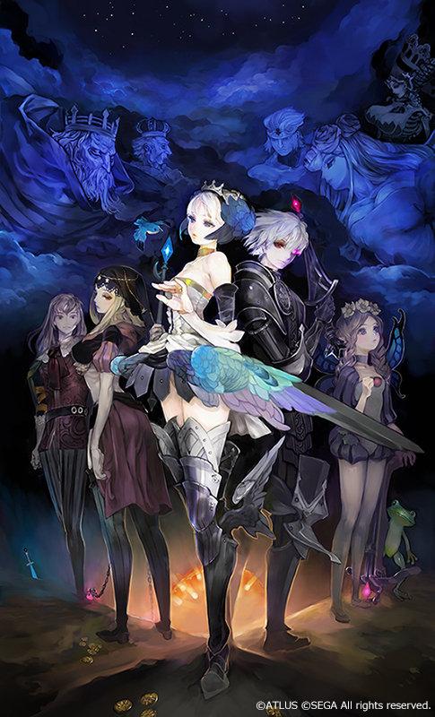 armor bare_shoulders blonde_hair brown_hair cornelius_(odin_sphere) crown edmund_(odin_sphere) elfaria_(odin_sphere) glowing glowing_eye gwendolyn_(odin_sphere) kamitani_george mercedes_(odin_sphere) odette_(odin_sphere) odin_(odin_sphere) odin_sphere official_art onyx_(odin_sphere) oswald pteruges puff_and_slash_sleeves puffy_shorts puffy_sleeves shorts silver_hair striped_legwear velvet_(odin_sphere) weapon