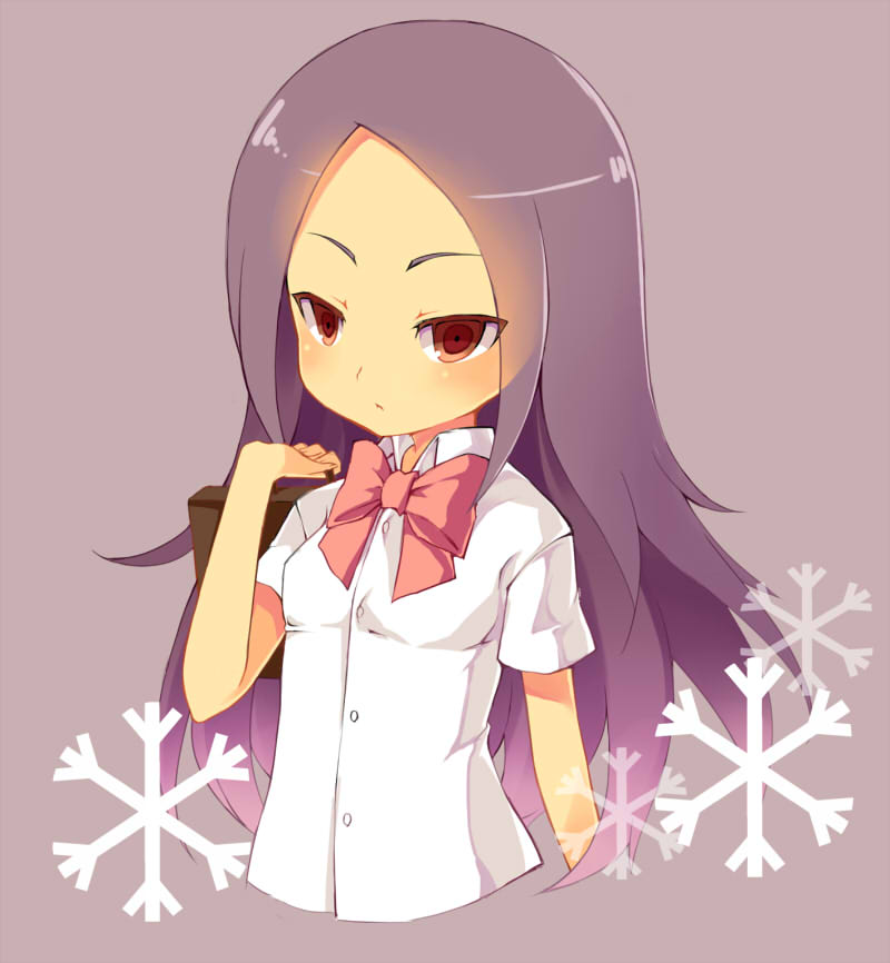1girl blush breasts inazuma_eleven inazuma_eleven_(series) long_hair purple_eyes purple_hair saru school_uniform short_sleeves simple_background small_breasts touchi_ai
