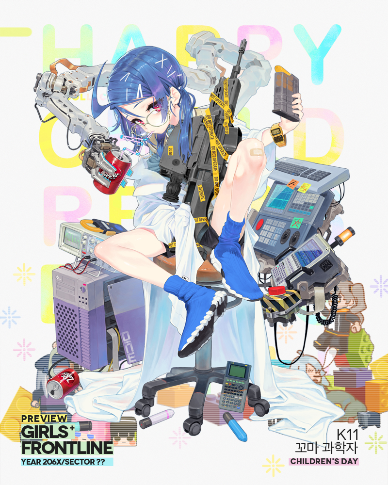 1girl 20x30mm_lv 20x30mm_lv_heab_k167 20x30mm_lv_p_k168 aged_down airburst_grenade_launcher airburst_round ammunition anti-materiel_cartridge assault_rifle bandaid bandaid_on_knee bandaid_on_leg black_shorts blue_boots blue_hair blush bolt-action_grenade_launcher bolt_action boots breasts bulletproof_vest bullpup burst_fire_gun burst_fire_rifle calculator can cannon_cartridge carbine caution_tape chair character_name coat computer computer_tower computerized_scope daewoo_k11 dr_pepper drink_can drinking explosive eyes_visible_through_hair female_focus fragmentation_grenade fragmentation_warhead full_body girls&#039;_frontline glasses grenade grenade_cartridge grenade_launcher gun hair_between_eyes hair_ornament high-explosive_airburst_round high-explosive_cartridge holding holding_magazine_(weapon) k11_(girls&#039;_frontline) k11_(lil&#039;_scientist)_(girls&#039;_frontline) lab_coat ladic long_hair long_sleeves looking_at_viewer low_twintails magazine_(weapon) messy_hair military_cartridge multi-weapon multimeter multiple-barrel_gun official_alternate_costume official_art open_clothes open_coat practice_round precision-guided_firearm precision-guided_munition purple_eyes rifle scope shirt short-barreled_rifle shorts side_ponytail sidelocks sight_(weapon) sitting sleeves_past_fingers sleeves_past_wrists smart_grenade smart_scope soda_can solo subsonic_ammunition telescopic_sight thermal_weapon_sight twintails underbarrel_assault_rifle underbarrel_rifle watch weapon white_coat wristwatch x_hair_ornament