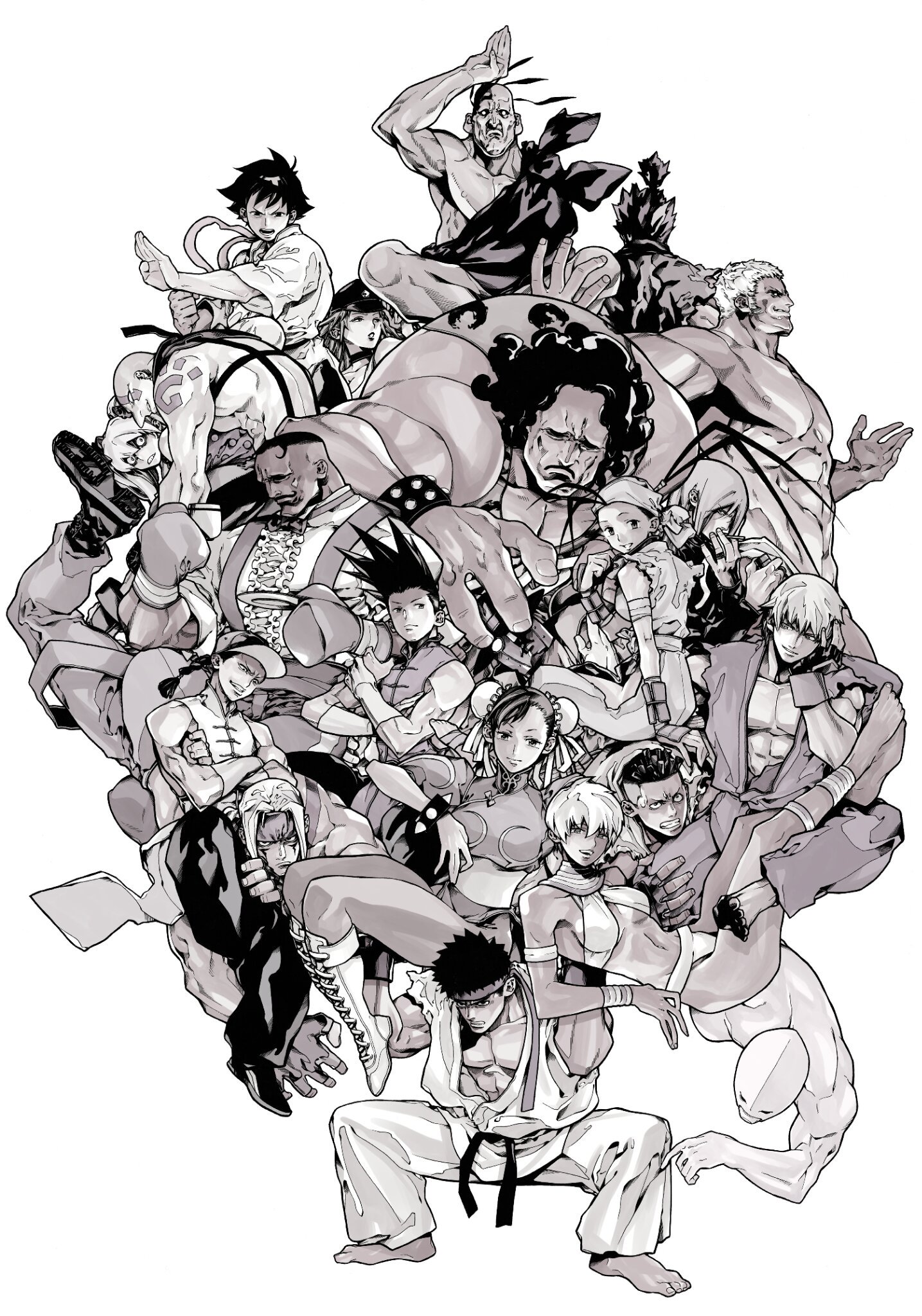 6+boys 6+girls abs akuma_(street_fighter) alex_(street_fighter) armlet bandana barefoot baseball_cap bikini black_sclera boxing_gloves bracelet breasts bridal_gauntlets brothers bun_cover capcom china_dress chinese_clothes choker chun-li clenched_hand colored_sclera colored_skin couple crossed_arms cup dark_skin double_bun dougi dress dudley effie_(street_fighter) elena_(street_fighter) everyone facial_hair fighting_stance fingerless_gloves gill_(street_fighter) gloves greyscale hair_bun hat headband highres hip_vent hugo_andore ibuki_(street_fighter) jewelry ken_masters lifting_person makoto_(street_fighter) medium_breasts monochrome multiple_boys multiple_girls muscular mustache neck_ring necro_(street_fighter) ninja overalls pantyhose peaked_cap pectorals poison_(final_fight) q_(street_fighter) red_eyes ryu_(street_fighter) sash saucer scar sean_matsuda siblings sleeveless street_fighter street_fighter_iii_(series) swimsuit tangzhuang tank_top tattoo teacup twelve_(street_fighter) twins twintails underboob undercut urien very_dark_skin yang_lee yoshihara_motoki yun_lee