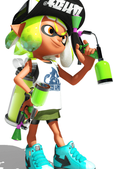 1girl 3d bare_arms baseball_cap bike_shorts blue_shoes eye_mask full_body gradient_hair green_hair green_skirt hat holding holding_weapon ink_tank_(splatoon) inkling inkling_girl inkling_player_character looking_ahead miniskirt multicolored_hair nintendo official_art orange_eyes shoes short_eyebrows short_hair sidelocks skirt smile sneakers solo splat_dualies_(splatoon) splatoon_(series) splatoon_2 spotted_hair standing suction_cups surume_(splatoon) tan tank_top tentacle_hair thick_eyebrows transparent_background two-tone_hair v-shaped_eyebrows weapon white_tank_top