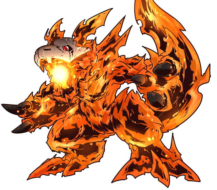 claws digimon digimon_(creature) fire flarelizamon mask red_eyes solo tail