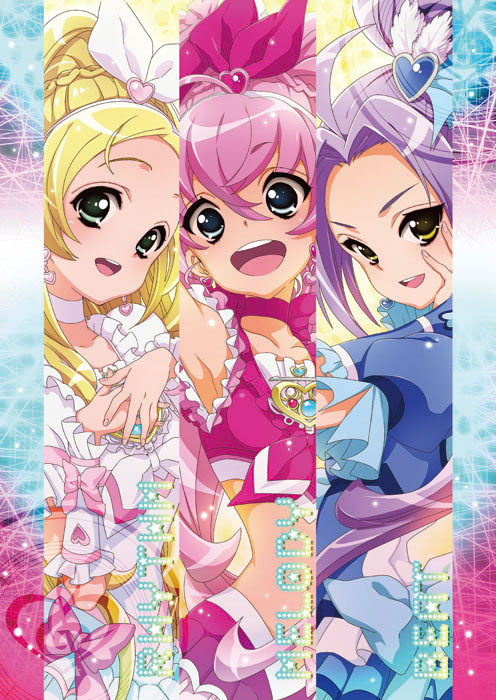 10s 3girls bow character_name choker column_lineup cure_beat cure_melody cure_rhythm houjou_hibiki kurokawa_eren magical_girl minamino_kanade multiple_girls pink_bow precure seiren_(suite_precure) suite_precure white_choker zooya