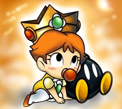 baby baby_daisy bob-omb crown lowres mario_(series) mario_kart nintendo orange_hair pacifier princess_daisy super_mario_bros._1 super_mario_land