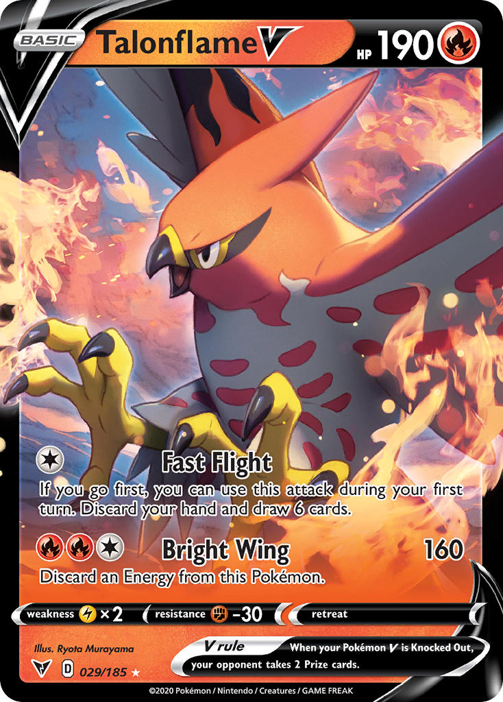 animal_focus artist_name bird card_(medium) character_name company_name copyright_name copyright_notice embers english_text fire gen_6_pokemon murayama_ryota nintendo no_humans official_art open_mouth pokemon pokemon_(creature) pokemon_card pokemon_focus pokemon_tcg solo talonflame talons third-party_source trading_card