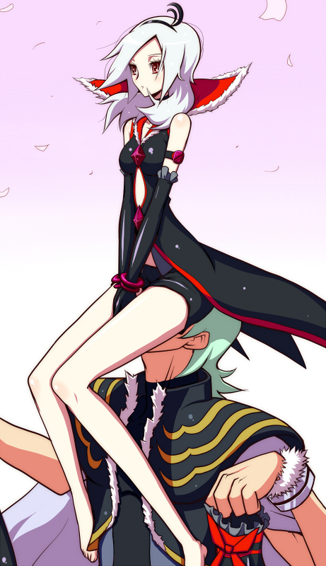 00s 1boy 1girl barefoot black_shorts eas_(fresh_precure!) feet fresh_precure! green_hair higashi_setsuna long_legs nishi_hayato precure red_eyes shirono short_hair short_shorts shorts sitting sitting_on_face sitting_on_person wester wester_(fresh_precure!) white_hair