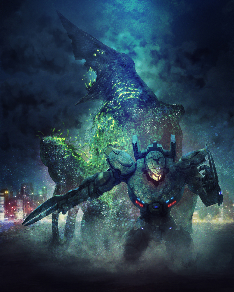 4.211_brass_knuckles arm_blade assault_mount_3.25_sting-blades battle bioluminescence blood brass_knuckles colored_blood deep_wound dismemberment glowing glowing_blood glowing_eyes glowing_mouth green_blood harvester injury jaeger_(pacific_rim) kaiju kakotomirai knifehead legendary_pictures mecha night no_humans ocean pacific_rim pan_pacific_defense_corps realistic robot science_fiction striker_eureka super_robot weapon wrist_blades